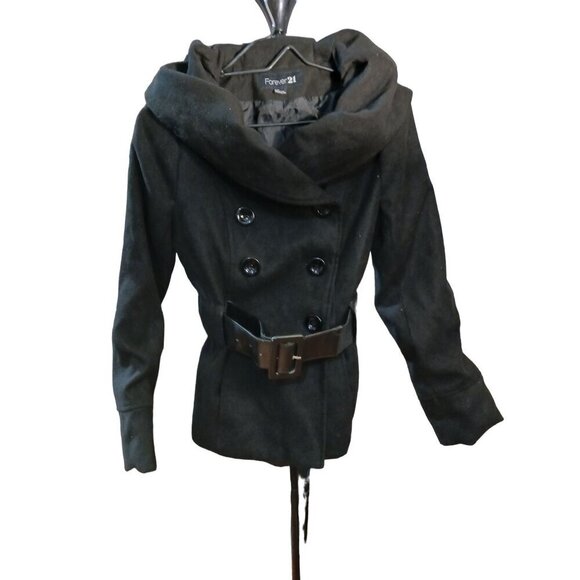 XXI Forever 21 Double-Breasted Hipster Peacoat Black Size S - Picture 3 of 7